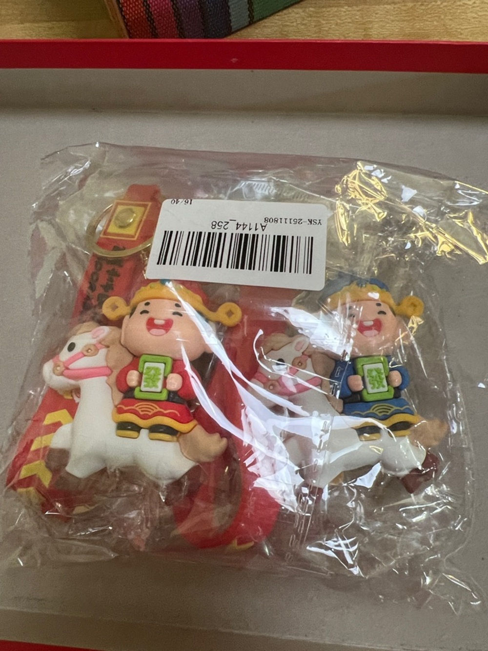 #1884: Red Chinese New Year Horse Keychain Plush Toy - Kids Holding Money 💵 - Picture 6 of 11